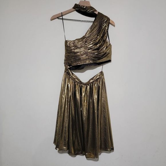 Theia Gold Metallic One-Shoulder Dress - Picture 4 of 8